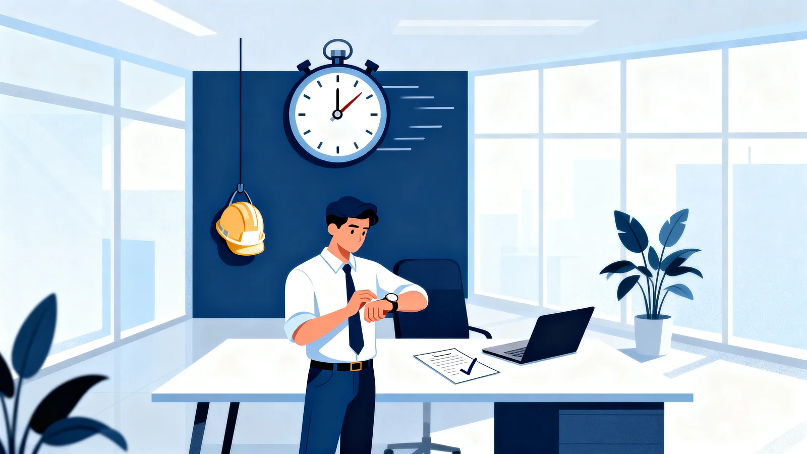 Contractor checking his watch representing fast workers' comp coverage